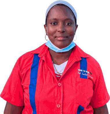 A Door to Door technician in the red company shirt